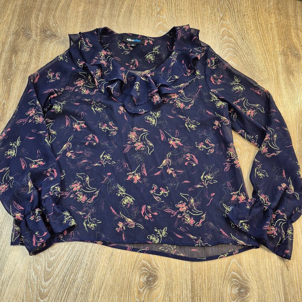AliceBlue Sheer long sleeve Blouse Medium Romantic Cottagecore Dark Academia